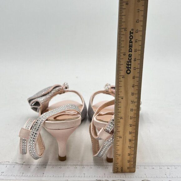 Milooey Glitter Rhinestone Bow Sandal Crystal Ankle Strap Kitten Heel Party Shoe - Picture 5 of 8